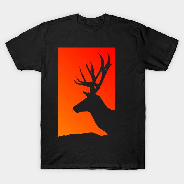 Stag Deer Sunset Silhouette T-Shirt by ballhard